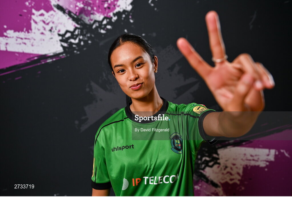 14 February 2024; Toni Marie Ceno poses for a portrait during a Peamount United FC squad portraits at PRL Park in Greenogue, Dublin. Photo by David Fitzgerald/Sportsfile