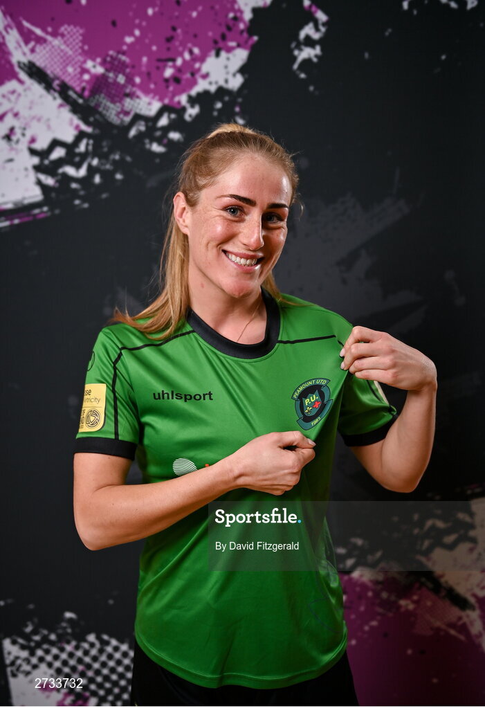 14 February 2024; Shannon Thomas poses for a portrait during a Peamount United FC squad portraits at PRL Park in Greenogue, Dublin. Photo by David Fitzgerald/Sportsfile