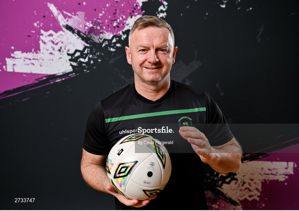 14 February 2024; Manager James O'Callaghan poses for a portrait during a Peamount United FC squad portraits at PRL Park in Greenogue, Dublin. Photo by David Fitzgerald/Sportsfile