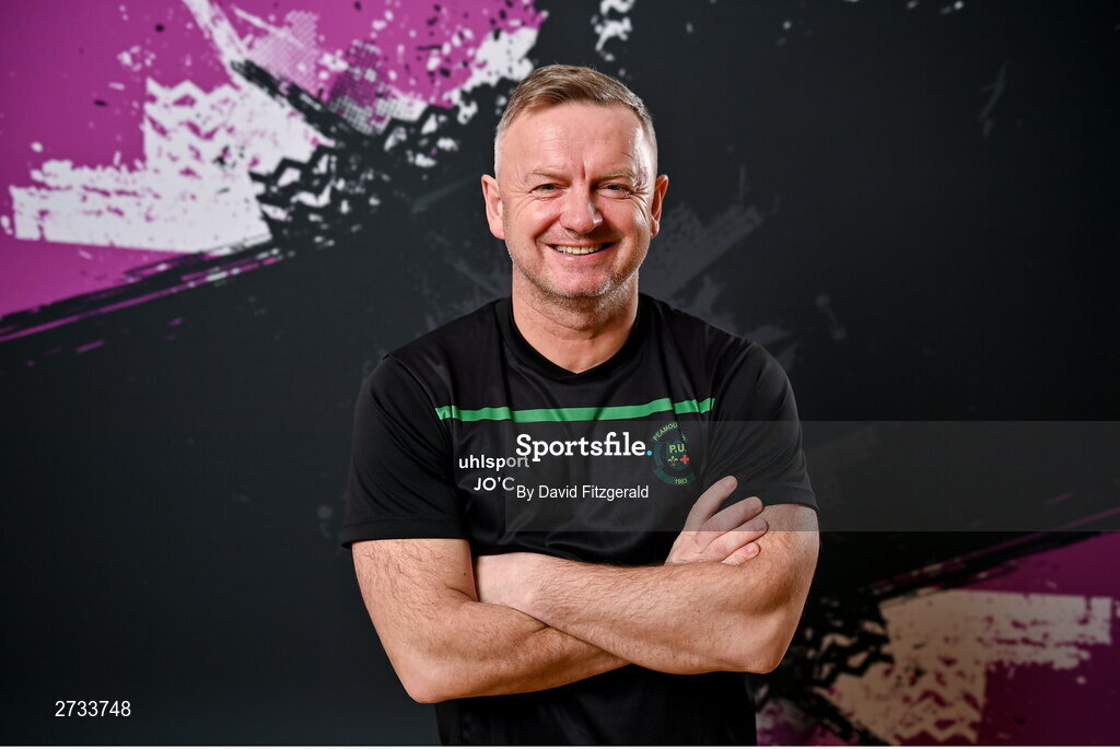 14 February 2024; Manager James O'Callaghan poses for a portrait during a Peamount United FC squad portraits at PRL Park in Greenogue, Dublin. Photo by David Fitzgerald/Sportsfile