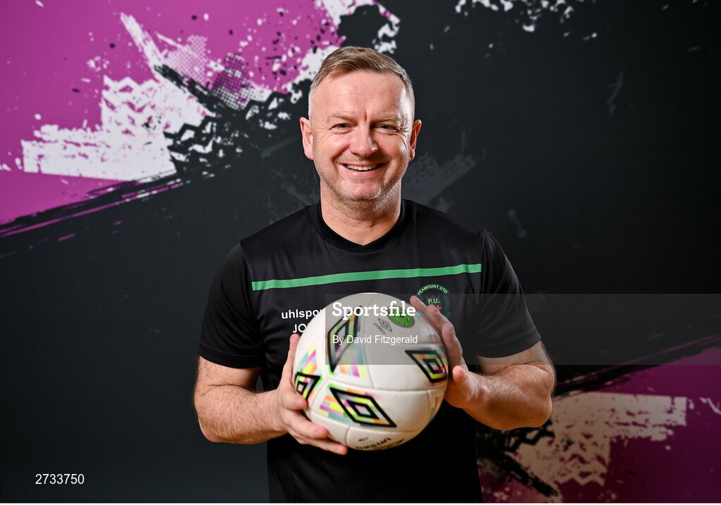 14 February 2024; Manager James O'Callaghan poses for a portrait during a Peamount United FC squad portraits at PRL Park in Greenogue, Dublin. Photo by David Fitzgerald/Sportsfile