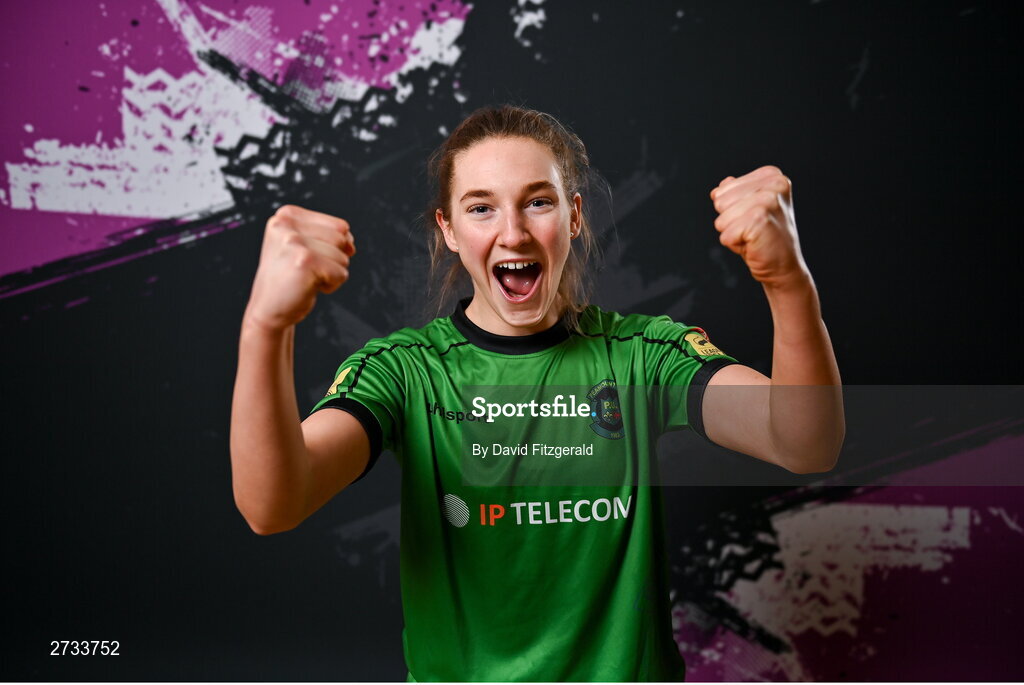 14 February 2024; Ellen Dolan poses for a portrait during a Peamount United FC squad portraits at PRL Park in Greenogue, Dublin. Photo by David Fitzgerald/Sportsfile