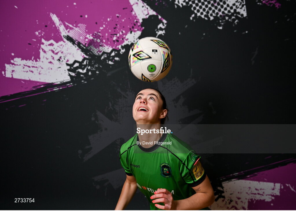 14 February 2024; Lauryn O'Callaghan poses for a portrait during a Peamount United FC squad portraits at PRL Park in Greenogue, Dublin. Photo by David Fitzgerald/Sportsfile