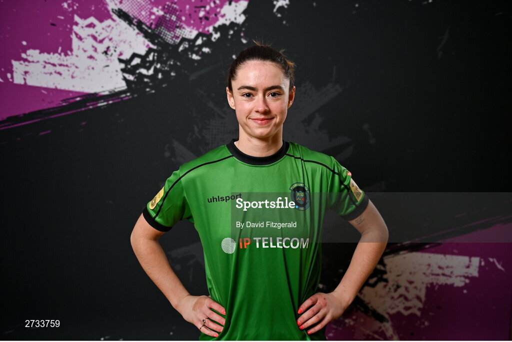 14 February 2024; Lauryn O'Callaghan poses for a portrait during a Peamount United FC squad portraits at PRL Park in Greenogue, Dublin. Photo by David Fitzgerald/Sportsfile