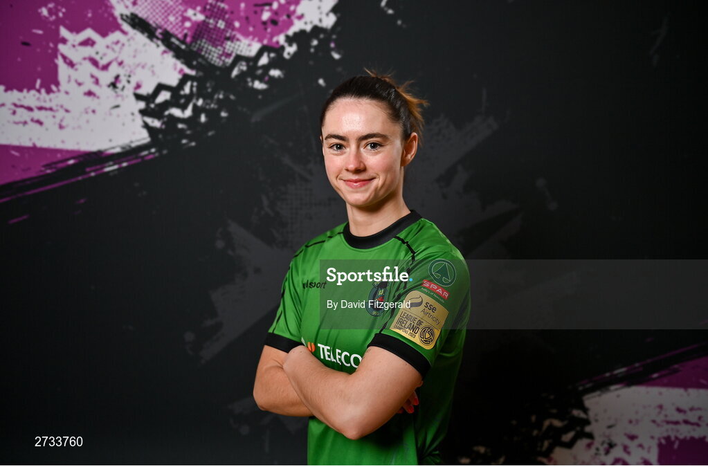 14 February 2024; Lauryn O'Callaghan poses for a portrait during a Peamount United FC squad portraits at PRL Park in Greenogue, Dublin. Photo by David Fitzgerald/Sportsfile