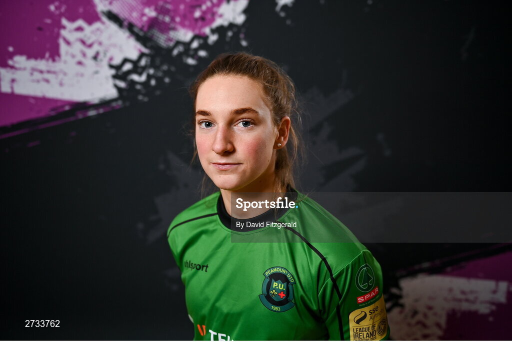 14 February 2024; Ellen Dolan poses for a portrait during a Peamount United FC squad portraits at PRL Park in Greenogue, Dublin. Photo by David Fitzgerald/Sportsfile