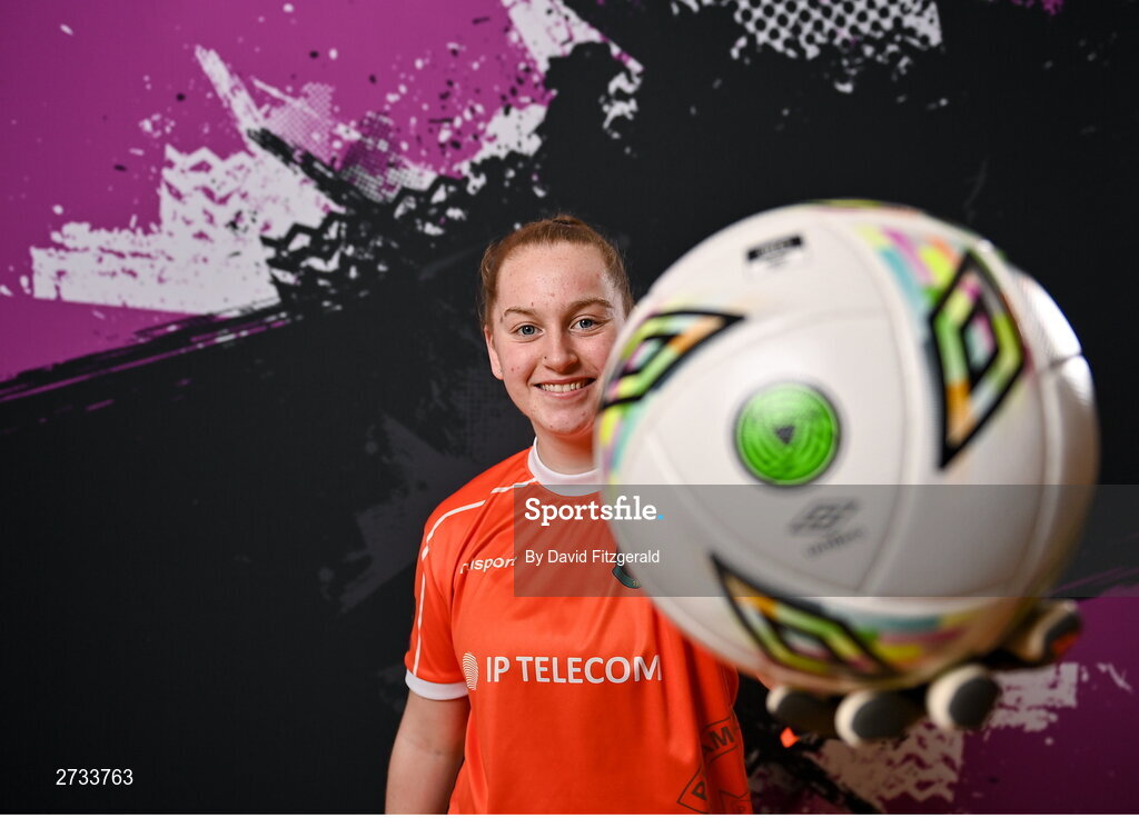 14 February 2024; Niamh Richardson poses for a portrait during a Peamount United FC squad portraits at PRL Park in Greenogue, Dublin. Photo by David Fitzgerald/Sportsfile