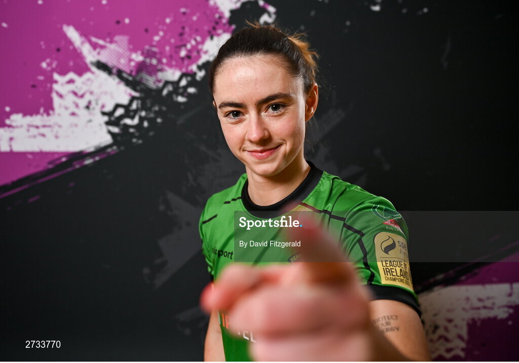 14 February 2024; Lauryn O'Callaghan poses for a portrait during a Peamount United FC squad portraits at PRL Park in Greenogue, Dublin. Photo by David Fitzgerald/Sportsfile