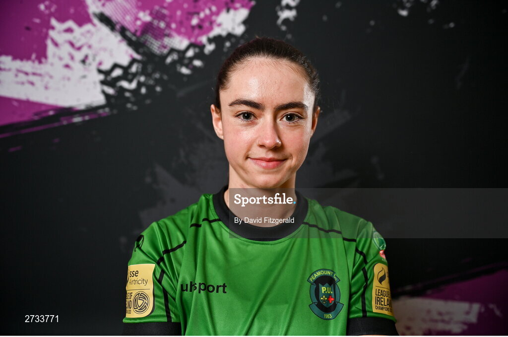 14 February 2024; Lauryn O'Callaghan poses for a portrait during a Peamount United FC squad portraits at PRL Park in Greenogue, Dublin. Photo by David Fitzgerald/Sportsfile