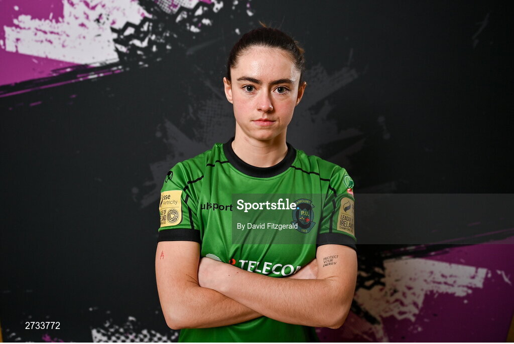 14 February 2024; Lauryn O'Callaghan poses for a portrait during a Peamount United FC squad portraits at PRL Park in Greenogue, Dublin. Photo by David Fitzgerald/Sportsfile