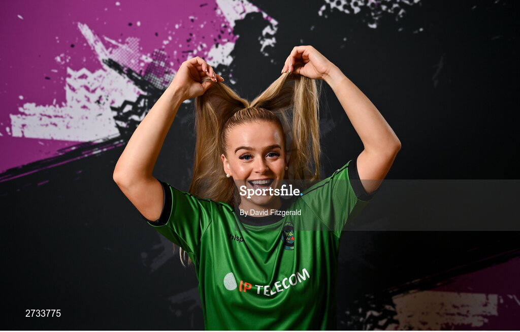 14 February 2024; Ciara Maher poses for a portrait during a Peamount United FC squad portraits at PRL Park in Greenogue, Dublin. Photo by David Fitzgerald/Sportsfile