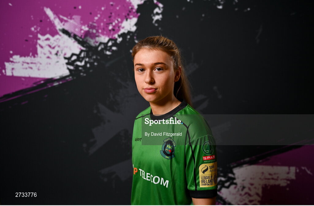 14 February 2024; Jess Fitzgerald poses for a portrait during a Peamount United FC squad portraits at PRL Park in Greenogue, Dublin. Photo by David Fitzgerald/Sportsfile