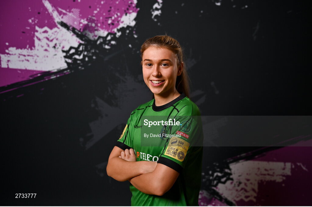 14 February 2024; Jess Fitzgerald poses for a portrait during a Peamount United FC squad portraits at PRL Park in Greenogue, Dublin. Photo by David Fitzgerald/Sportsfile