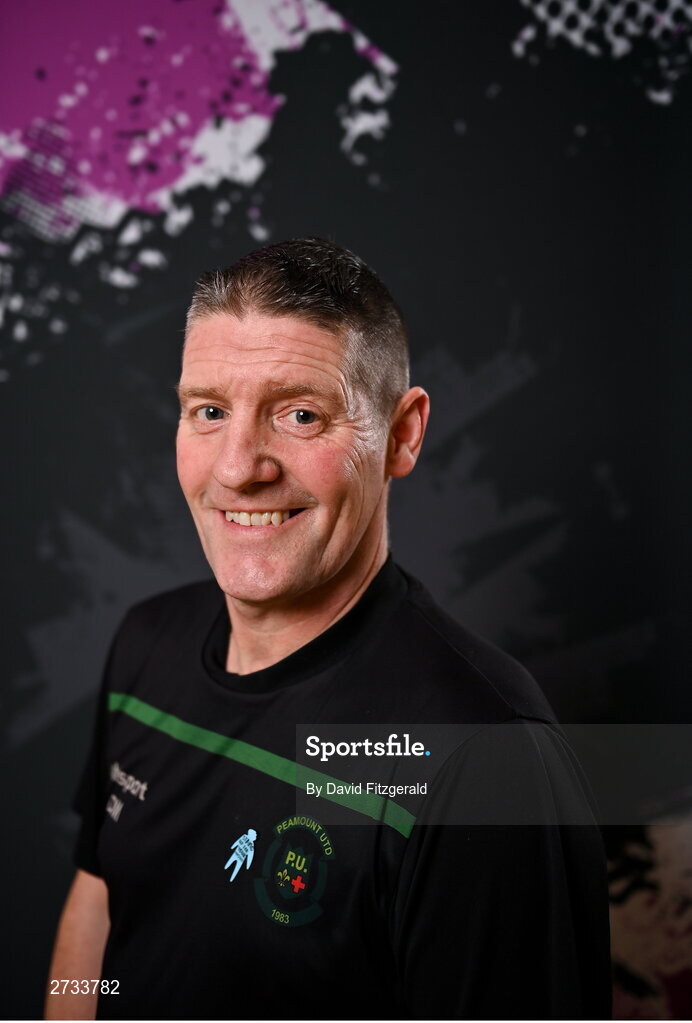14 February 2024; Goalkeeping coachh Derek Masterson poses for a portrait during a Peamount United FC squad portraits at PRL Park in Greenogue, Dublin. Photo by David Fitzgerald/Sportsfile