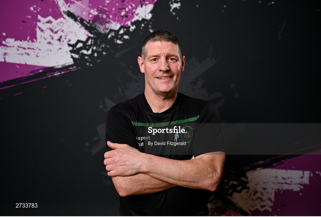 14 February 2024; Goalkeeping coachh Derek Masterson poses for a portrait during a Peamount United FC squad portraits at PRL Park in Greenogue, Dublin. Photo by David Fitzgerald/Sportsfile