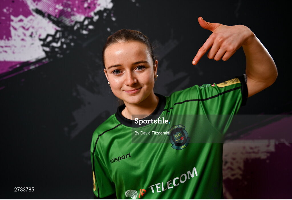 14 February 2024; Mia McGonnell poses for a portrait during a Peamount United FC squad portraits at PRL Park in Greenogue, Dublin. Photo by David Fitzgerald/Sportsfile