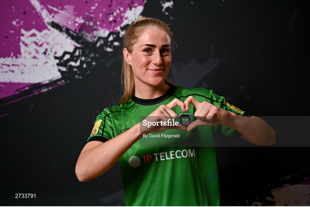 14 February 2024; Shannon Thomas poses for a portrait during a Peamount United FC squad portraits at PRL Park in Greenogue, Dublin. Photo by David Fitzgerald/Sportsfile