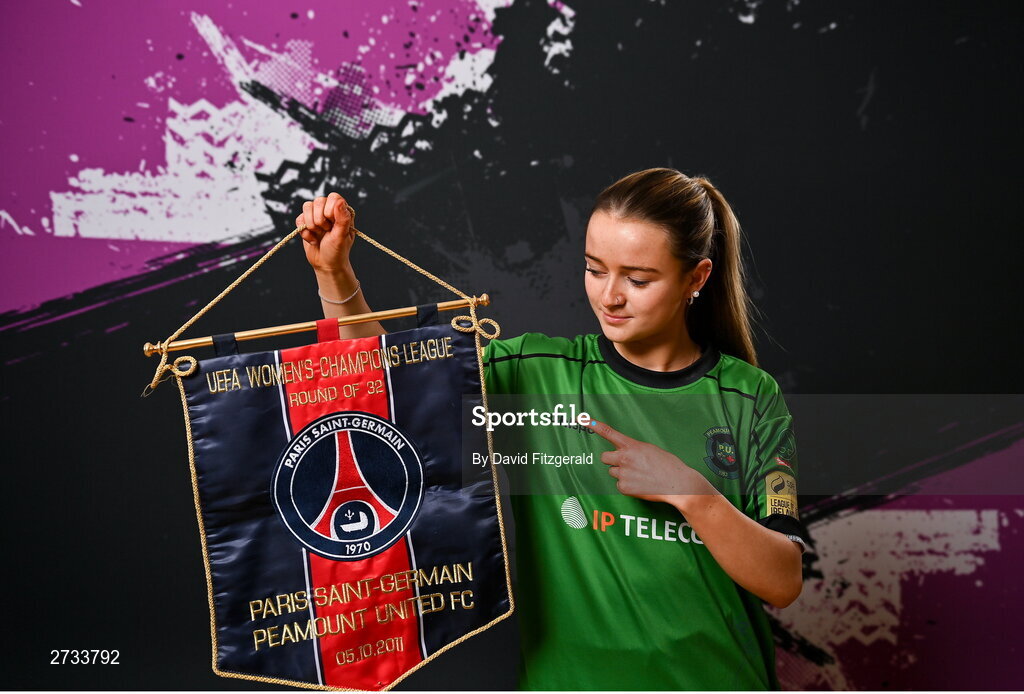 14 February 2024; Mia McGonnell poses for a portrait during a Peamount United FC squad portraits at PRL Park in Greenogue, Dublin. Photo by David Fitzgerald/Sportsfile