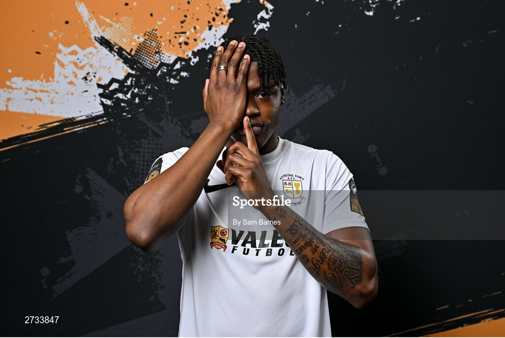 14 February 2024; Jamal Ibrahim poses for a portrait during a Athlone Town FC squad portraits session at Athlone Town Stadium in Athlone, Westmeath. Photo by Sam Barnes/Sportsfile