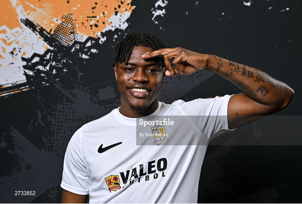 14 February 2024; Jamal Ibrahim poses for a portrait during a Athlone Town FC squad portraits session at Athlone Town Stadium in Athlone, Westmeath. Photo by Sam Barnes/Sportsfile