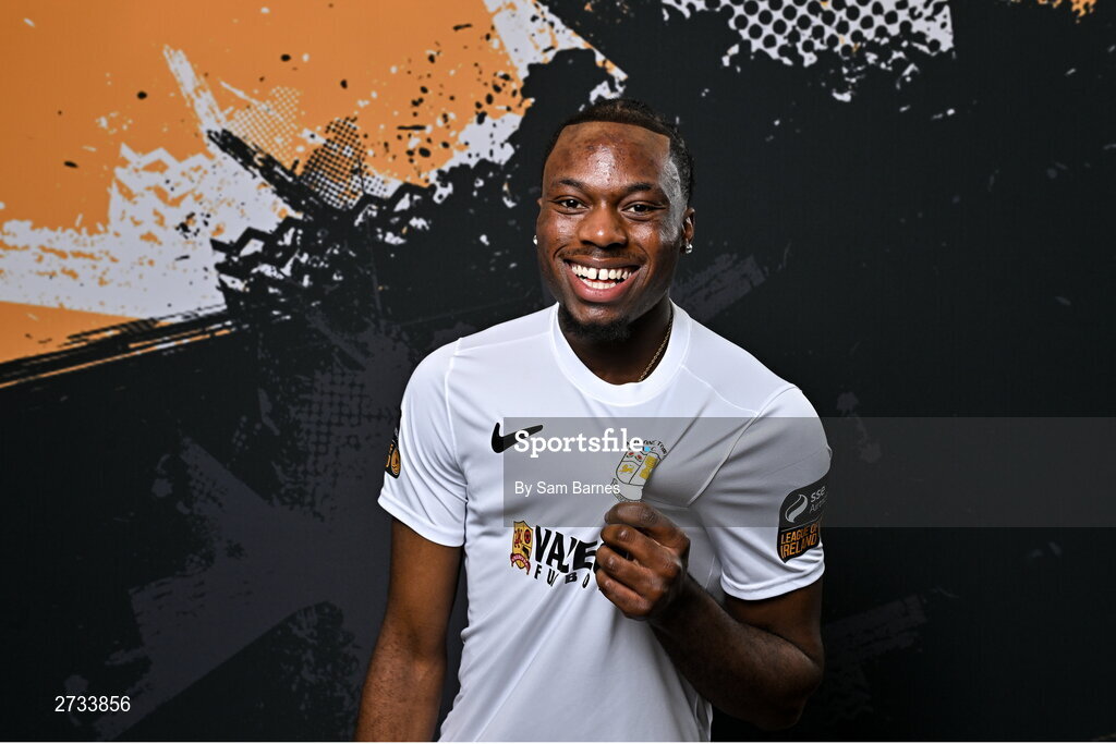 14 February 2024; Divine Izekor poses for a portrait during a Athlone Town FC squad portraits session at Athlone Town Stadium in Athlone, Westmeath. Photo by Sam Barnes/Sportsfile