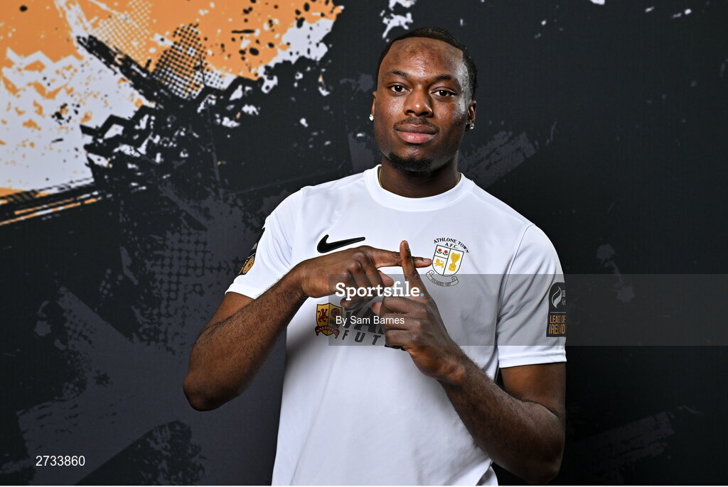 14 February 2024; Divine Izekor poses for a portrait during a Athlone Town FC squad portraits session at Athlone Town Stadium in Athlone, Westmeath. Photo by Sam Barnes/Sportsfile
