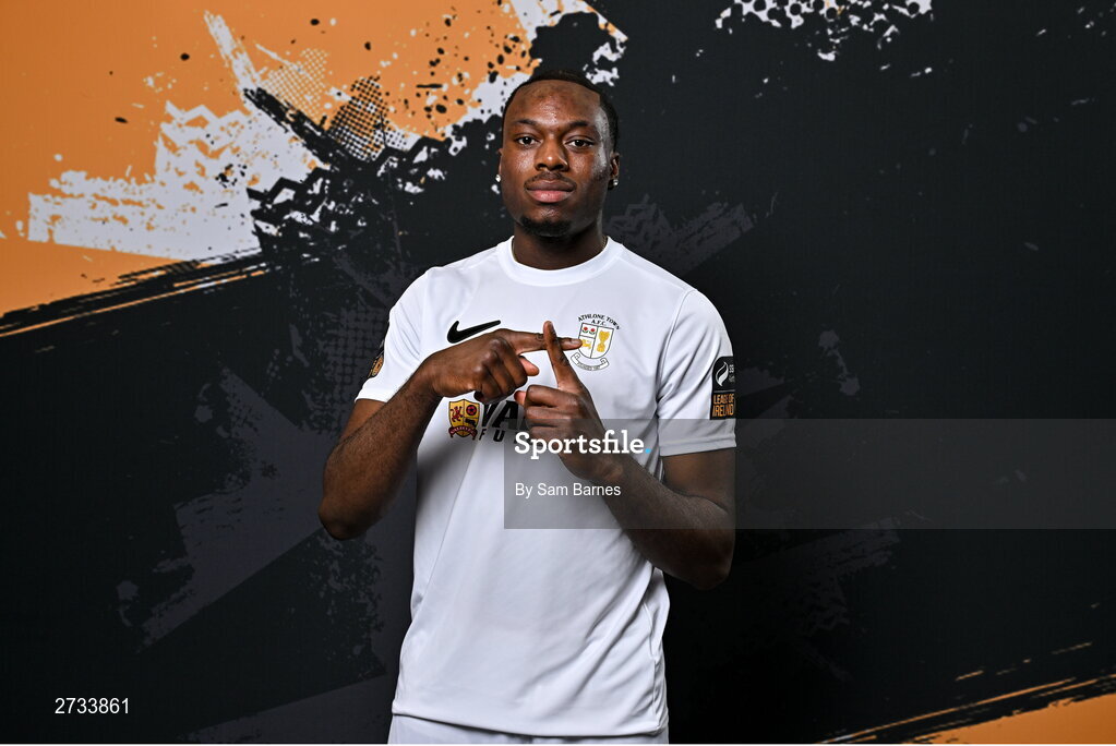 14 February 2024; Divine Izekor poses for a portrait during a Athlone Town FC squad portraits session at Athlone Town Stadium in Athlone, Westmeath. Photo by Sam Barnes/Sportsfile