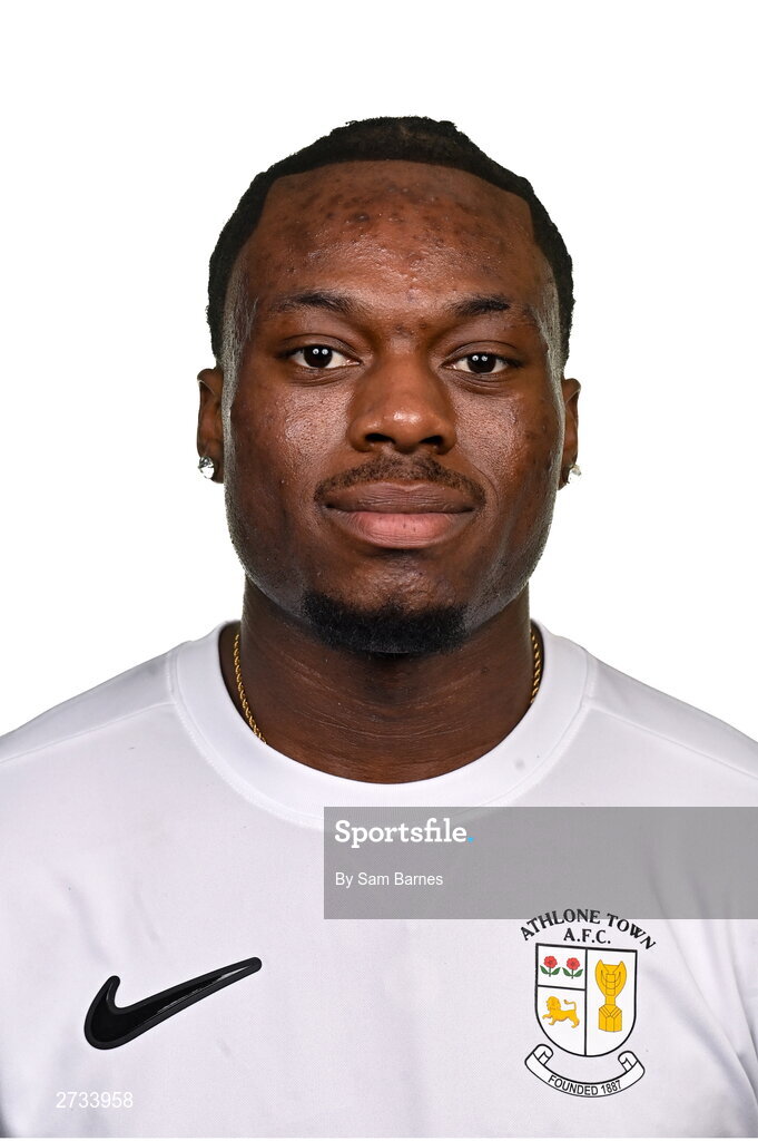 14 February 2024; Divine Izekor poses for a portrait during a Athlone Town FC squad portraits session at Athlone Town Stadium in Athlone, Westmeath. Photo by Sam Barnes/Sportsfile