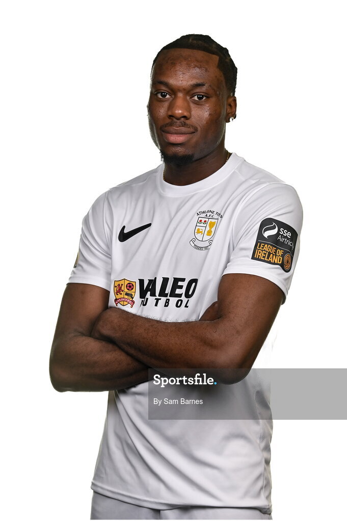 14 February 2024; Divine Izekor poses for a portrait during a Athlone Town FC squad portraits session at Athlone Town Stadium in Athlone, Westmeath. Photo by Sam Barnes/Sportsfile