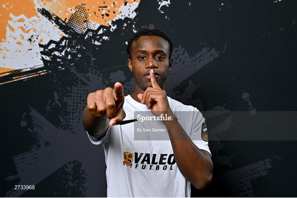 14 February 2024; Carl Mujaguzi poses for a portrait during a Athlone Town FC squad portraits session at Athlone Town Stadium in Athlone, Westmeath. Photo by Sam Barnes/Sportsfile