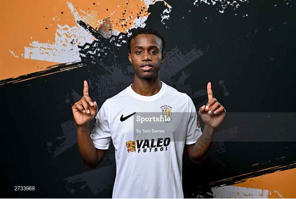 14 February 2024; Carl Mujaguzi poses for a portrait during a Athlone Town FC squad portraits session at Athlone Town Stadium in Athlone, Westmeath. Photo by Sam Barnes/Sportsfile