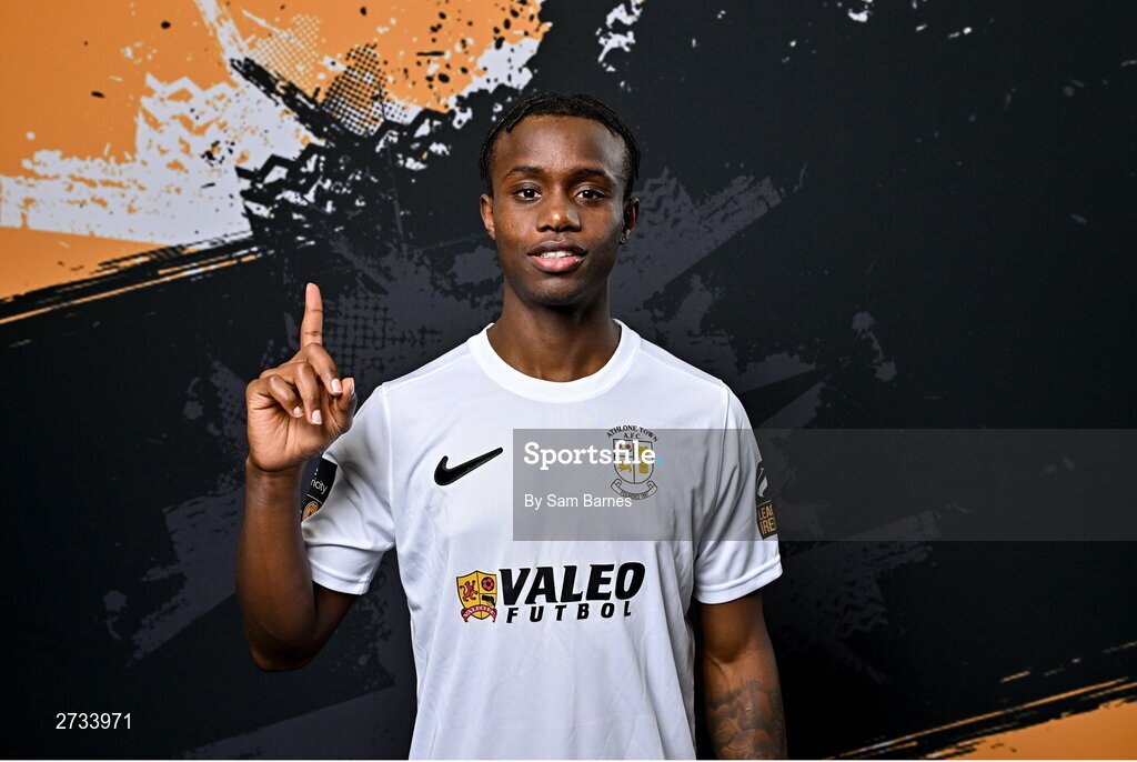 14 February 2024; Carl Mujaguzi poses for a portrait during a Athlone Town FC squad portraits session at Athlone Town Stadium in Athlone, Westmeath. Photo by Sam Barnes/Sportsfile
