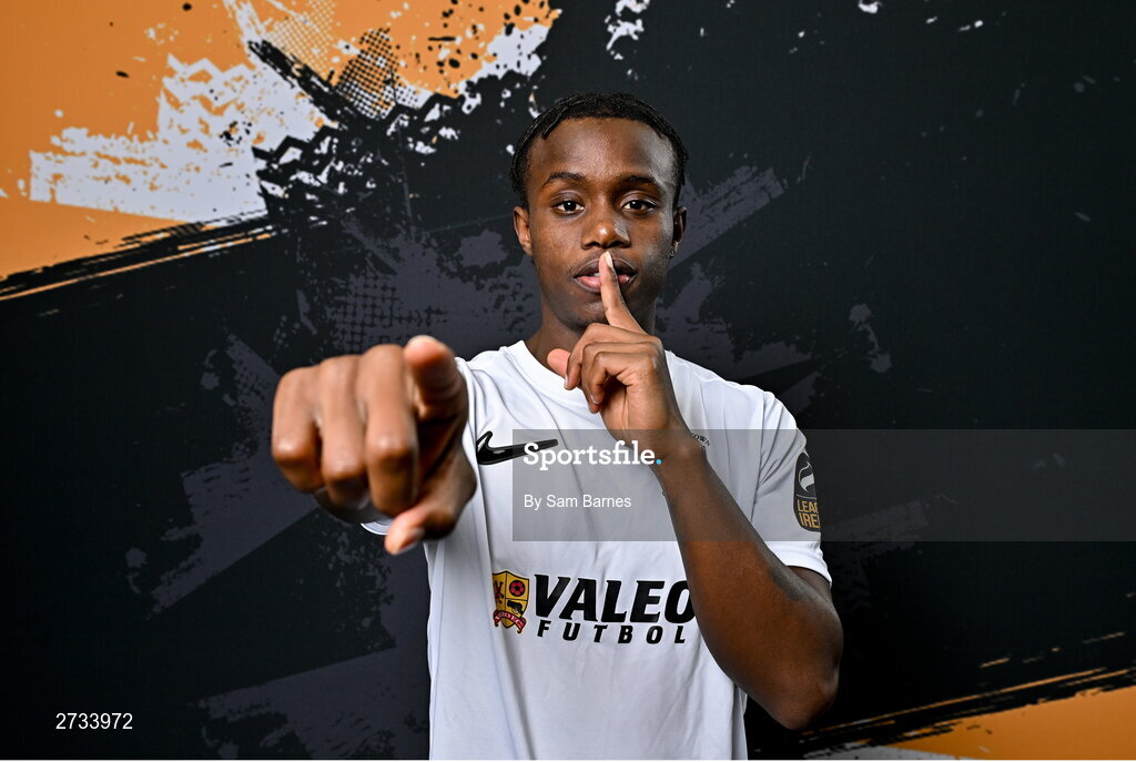 14 February 2024; Carl Mujaguzi poses for a portrait during a Athlone Town FC squad portraits session at Athlone Town Stadium in Athlone, Westmeath. Photo by Sam Barnes/Sportsfile