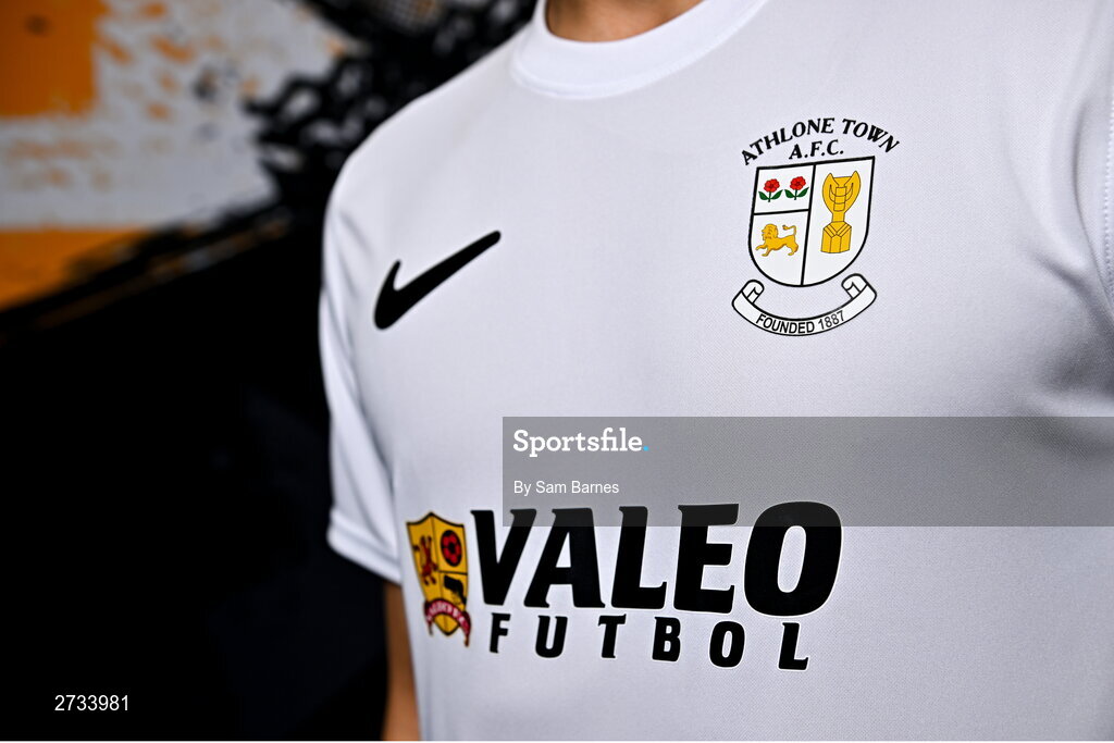 14 February 2024; A detailed view of the Athlone Town FC jersey during a Athlone Town FC squad portraits session at Athlone Town Stadium in Athlone, Westmeath. Photo by Sam Barnes/Sportsfile