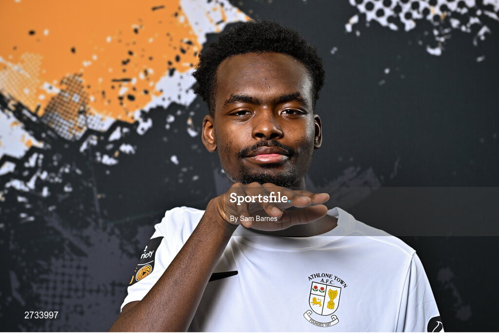 14 February 2024; Abdul Barrie poses for a portrait during a Athlone Town FC squad portraits session at Athlone Town Stadium in Athlone, Westmeath. Photo by Sam Barnes/Sportsfile