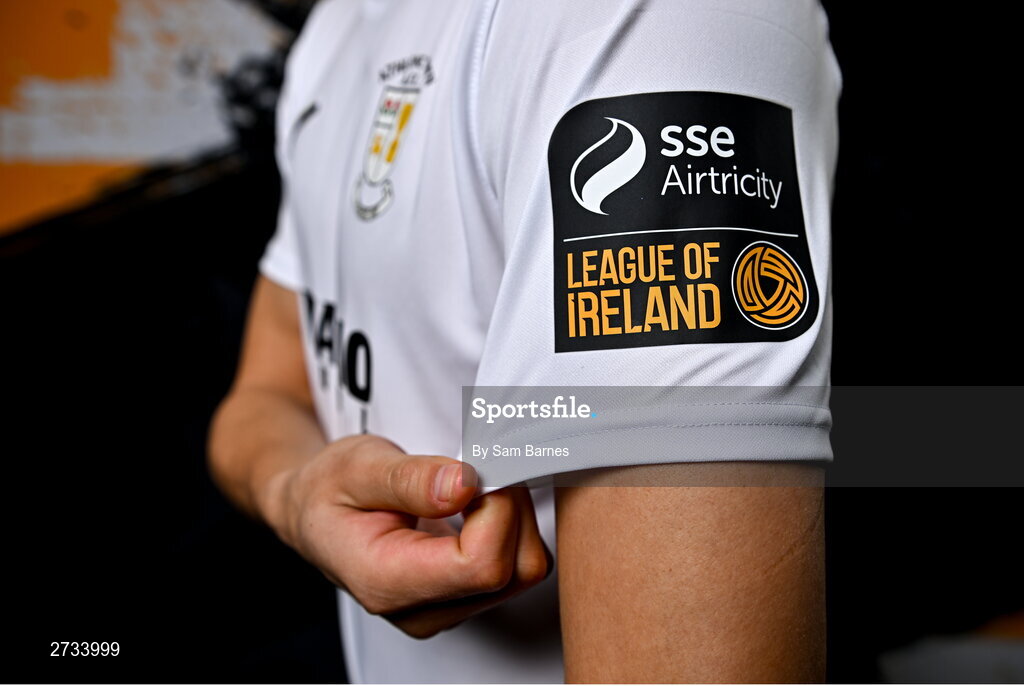 14 February 2024; A detailed view of the Athlone Town FC jersey during a Athlone Town FC squad portraits session at Athlone Town Stadium in Athlone, Westmeath. Photo by Sam Barnes/Sportsfile