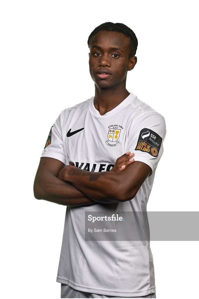 14 February 2024; Carl Mujaguzi poses for a portrait during a Athlone Town FC squad portraits session at Athlone Town Stadium in Athlone, Westmeath. Photo by Sam Barnes/Sportsfile