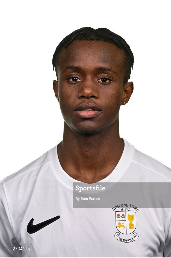 14 February 2024; Carl Mujaguzi poses for a portrait during a Athlone Town FC squad portraits session at Athlone Town Stadium in Athlone, Westmeath. Photo by Sam Barnes/Sportsfile