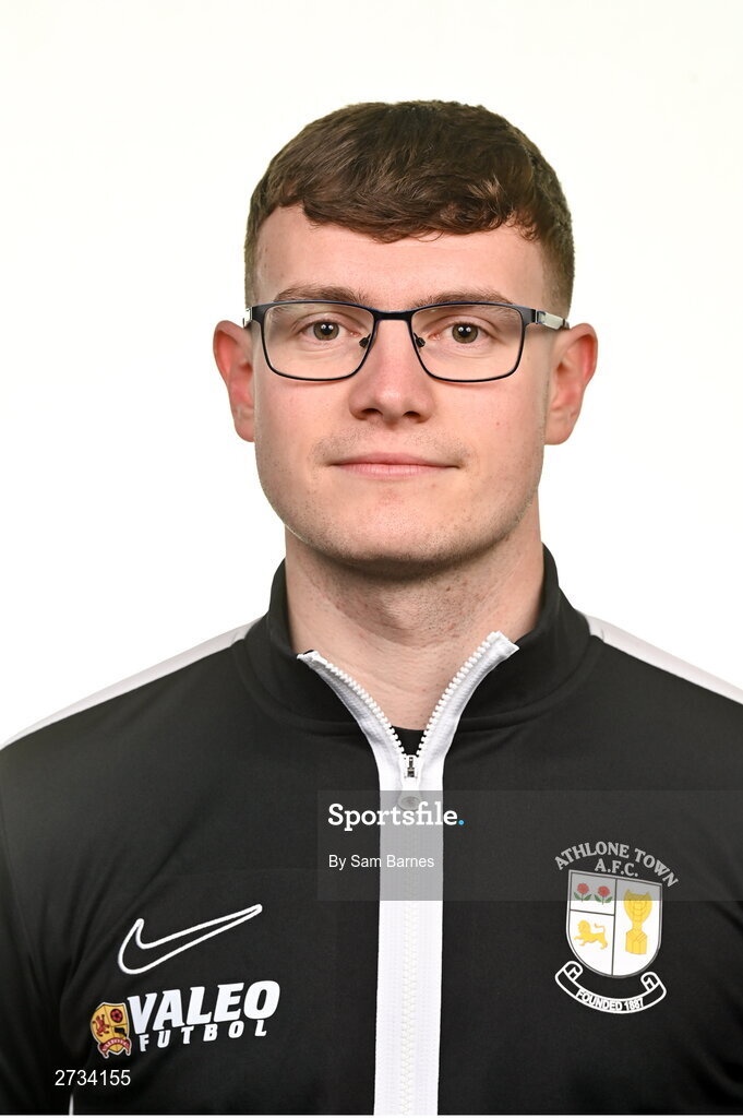 14 February 2024; Athlone Town FC Athletic Therapist Jamie Thomas poses for a portrait during a Athlone Town FC squad portraits session at Athlone Town Stadium in Athlone, Westmeath. Photo by Sam Barnes/Sportsfile