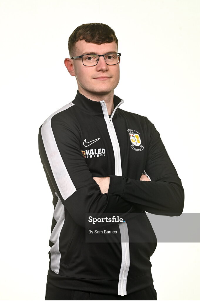 14 February 2024; Athlone Town FC Athletic Therapist Jamie Thomas poses for a portrait during a Athlone Town FC squad portraits session at Athlone Town Stadium in Athlone, Westmeath. Photo by Sam Barnes/Sportsfile