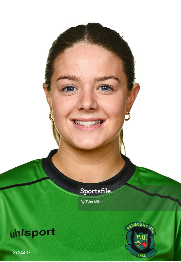 14 February 2024; Becky Watkins poses for a portrait during a Peamount United FC squad portraits at PRL Park in Greenogue, Dublin. Photo by Tyler Miller/Sportsfile
