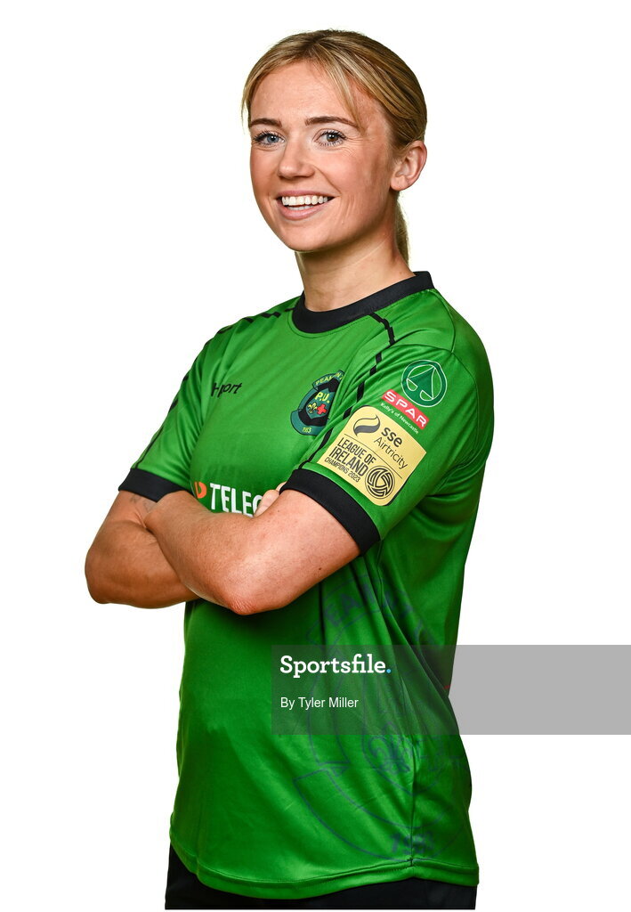 14 February 2024; Erica Burke poses for a portrait during a Peamount United FC squad portraits at PRL Park in Greenogue, Dublin. Photo by Tyler Miller/Sportsfile
