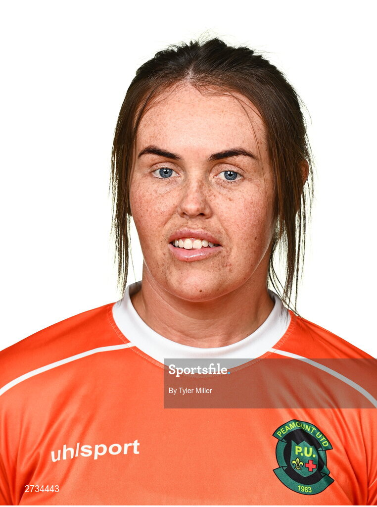 14 February 2024; Goalkeeper Niamh Coombes poses for a portrait during a Peamount United FC squad portraits at PRL Park in Greenogue, Dublin. Photo by Tyler Miller/Sportsfile