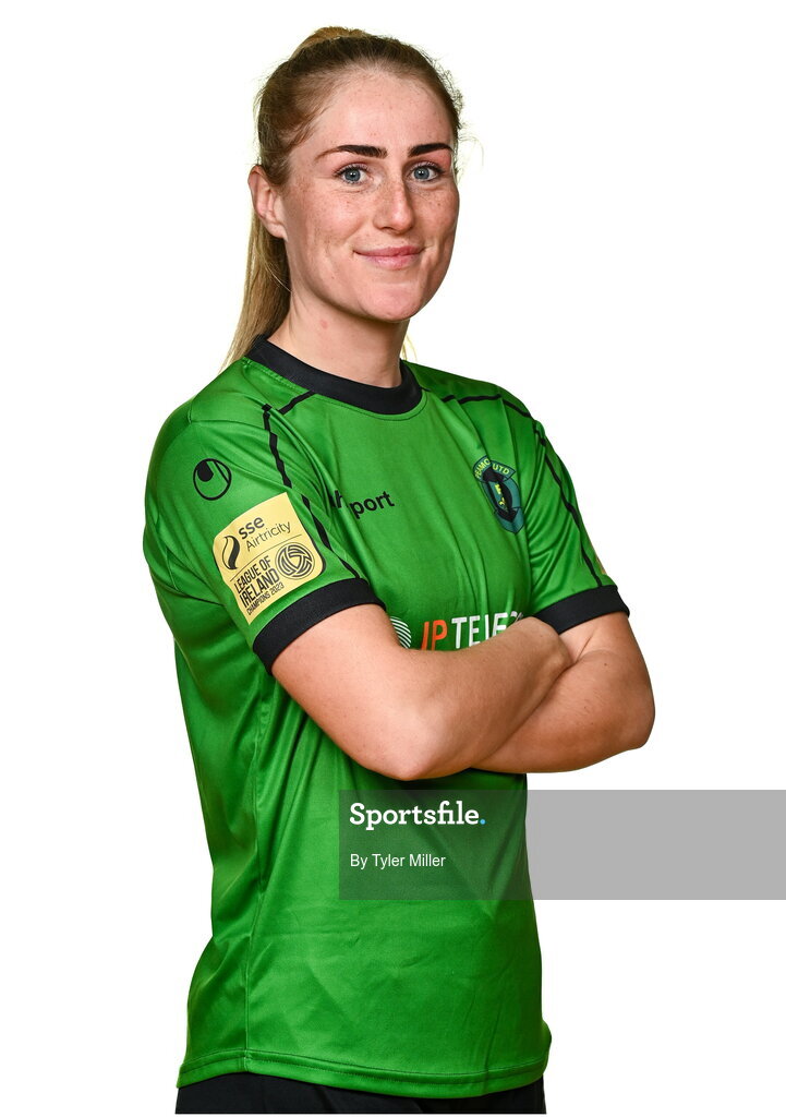 14 February 2024; Shannon Thomas poses for a portrait during a Peamount United FC squad portraits at PRL Park in Greenogue, Dublin. Photo by Tyler Miller/Sportsfile