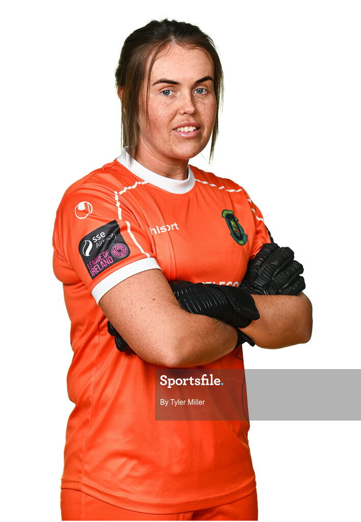 14 February 2024; Goalkeeper Niamh Coombes poses for a portrait during a Peamount United FC squad portraits at PRL Park in Greenogue, Dublin. Photo by Tyler Miller/Sportsfile