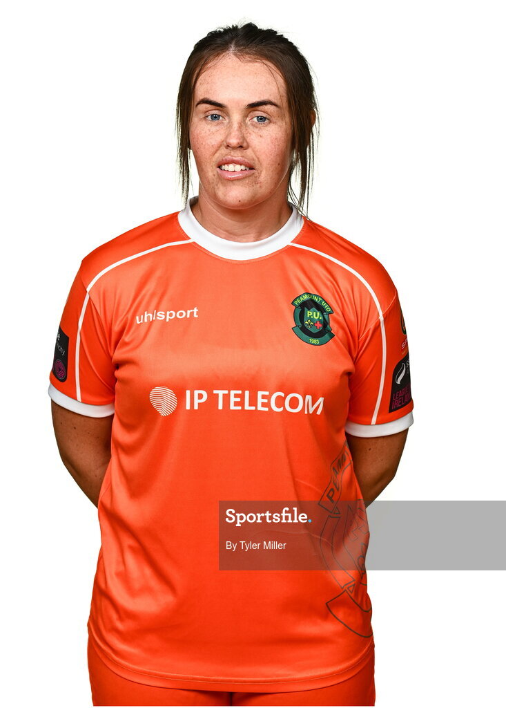 14 February 2024; Goalkeeper Niamh Coombes poses for a portrait during a Peamount United FC squad portraits at PRL Park in Greenogue, Dublin. Photo by Tyler Miller/Sportsfile