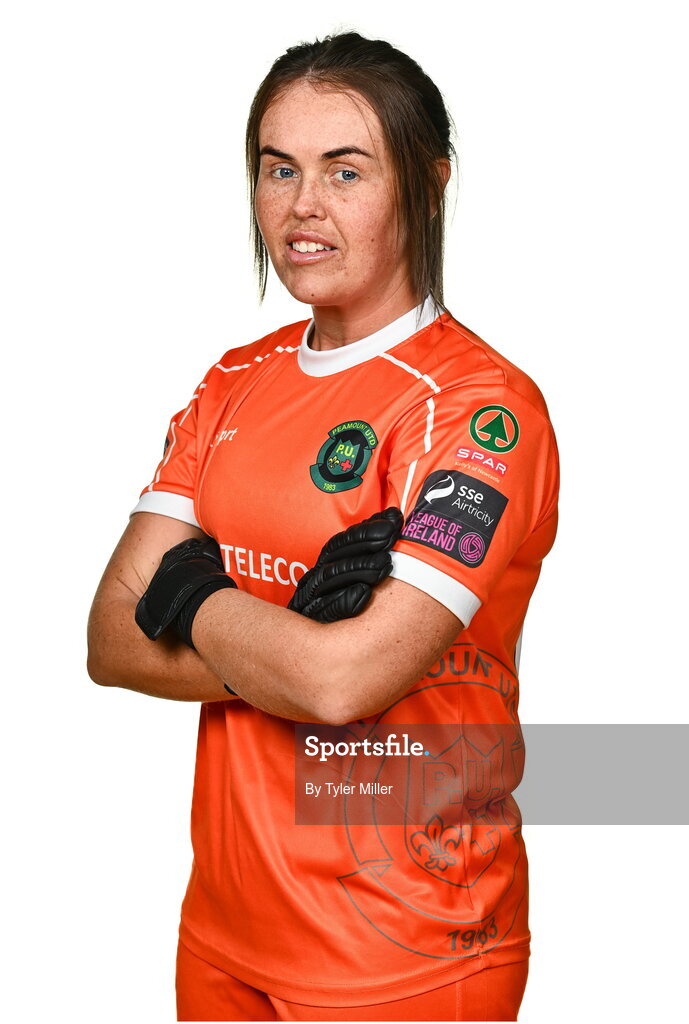 14 February 2024; Goalkeeper Niamh Coombes poses for a portrait during a Peamount United FC squad portraits at PRL Park in Greenogue, Dublin. Photo by Tyler Miller/Sportsfile