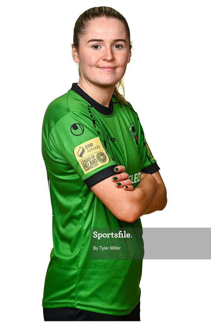 14 February 2024; Erin McLaughlin poses for a portrait during a Peamount United FC squad portraits at PRL Park in Greenogue, Dublin. Photo by Tyler Miller/Sportsfile