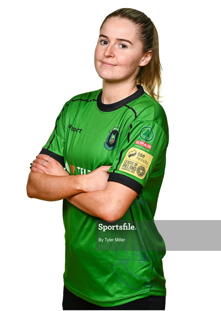 14 February 2024; Erin McLaughlin poses for a portrait during a Peamount United FC squad portraits at PRL Park in Greenogue, Dublin. Photo by Tyler Miller/Sportsfile