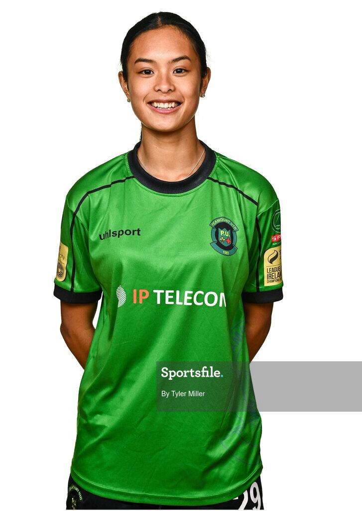14 February 2024; Toni Marie Ceno poses for a portrait during a Peamount United FC squad portraits at PRL Park in Greenogue, Dublin. Photo by Tyler Miller/Sportsfile